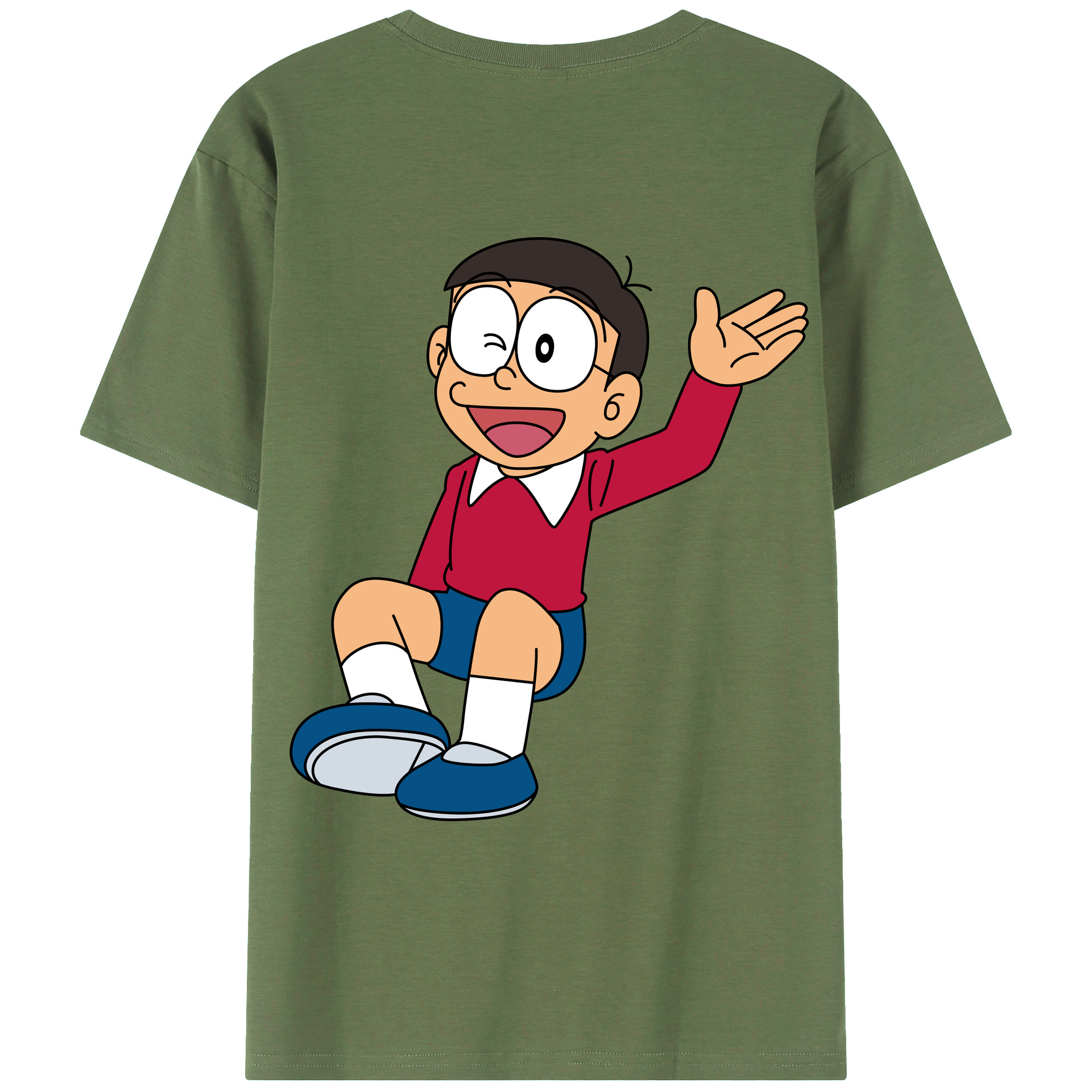 （画像用） ドラえもん 野比 のび太 Doraemon Nobita Nobi 綿100％ メンズ半袖Tシャツ（バックプリント） 通気性